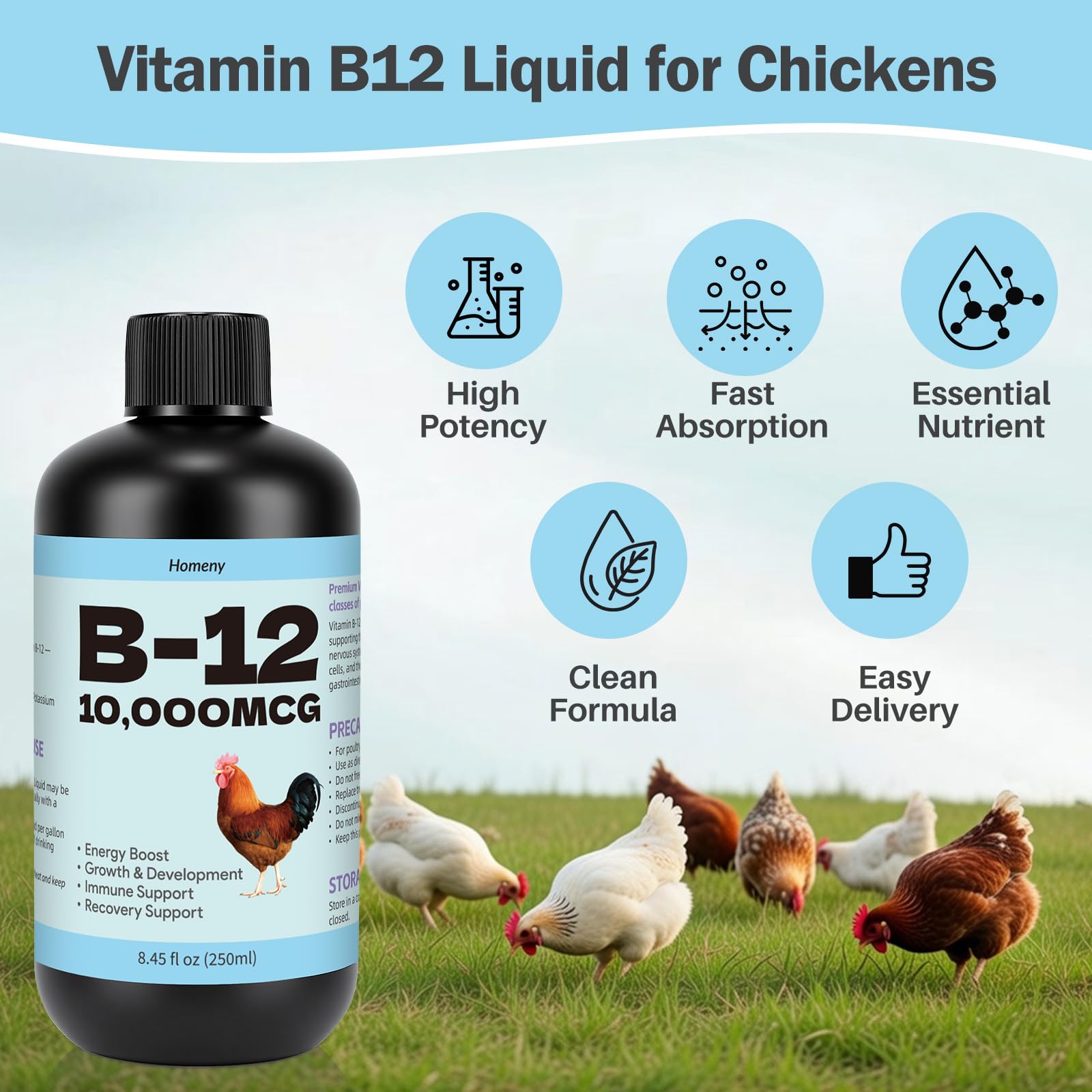 Vitamin B12 Liquid for Poultry, 10000 MCG Nutritional Supplement for Chickens, Supports Daily Vitality & Development, Liquid Vitamin Feed Additive for Hens, Roosters, Ducks, Geese & Turkeys — Amazon image 6