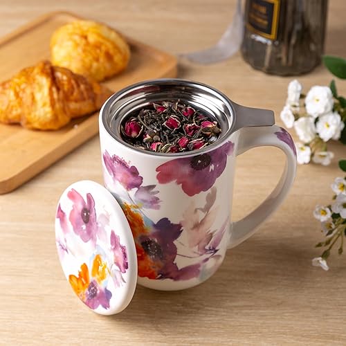 Miniatura 2 de AmorArc Taza de Té de Porcelana con Infusor y Tapas, Taza Grande de 18 Oz con Colador y Soporte para Bolsa para Té de Hojas Sueltas, Taza de Café de