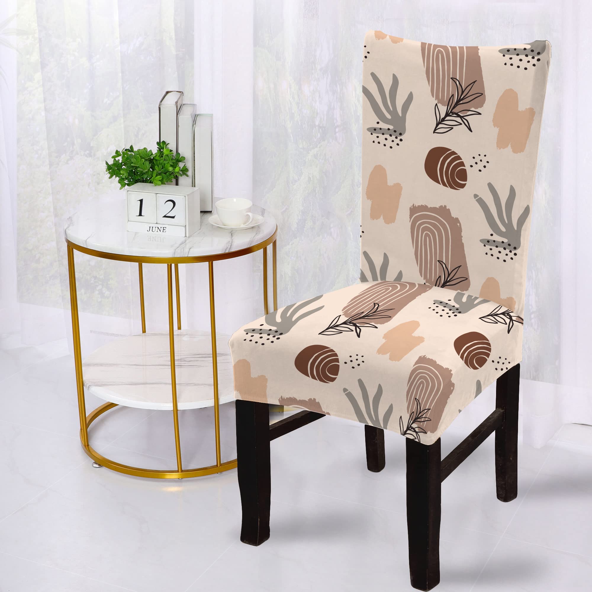 BRIDA® Stretchable Floral Geometric Printed Dining Chair Covers Elastic Chair Seat Case Protector, Slipcovers (1 Chair Cover, Abstract Plant)