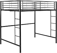 Walker Edison Orion Full Double Metal Loft Bunk Bed Black - Urban Industrial Style with Underbed Storage Space