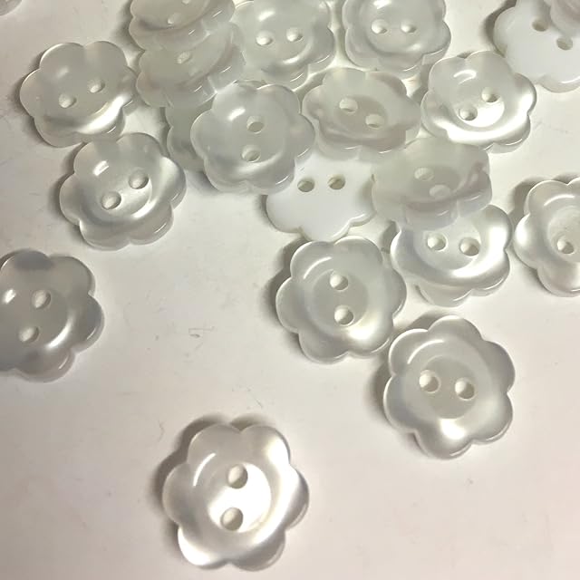 12mm White opalescent Flower Shaped Buttons, Pack of 10