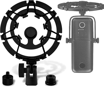 Geekria for Creators Microphone Shock Mount Compatible with Elgato Wave Neo, Wave 1, Wave 3, Mic Suspension Mount Anti-Vibration Adapter Clamp Mic Holder Clip Metal / Black