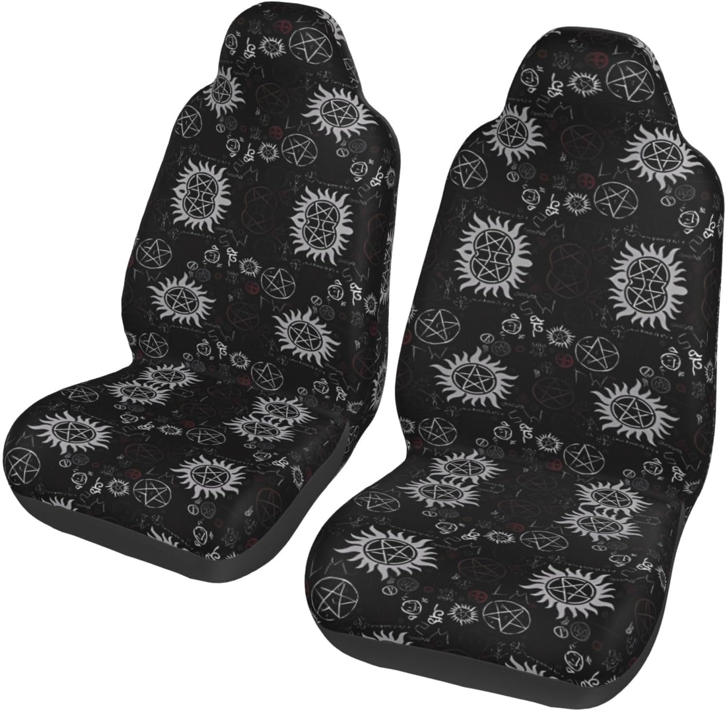 Supernatural Symbols Black Universal Car Seat Covers - Breathable for Front Seats, Fits Car, SUV, Sedan, Truck - Easy-to-Clean, Removable