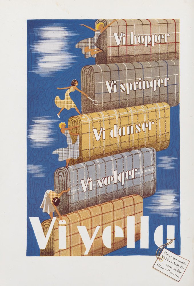 Poster Vintage Viyella Art Deco A1 en bois multicolore pour décoration