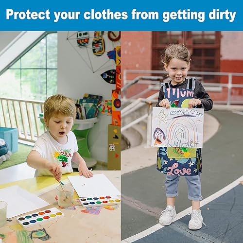Miniatura 5 de Surblue Delantales de espalda cruzada para niños con bonito estampado de dibujos animados y bolsillo