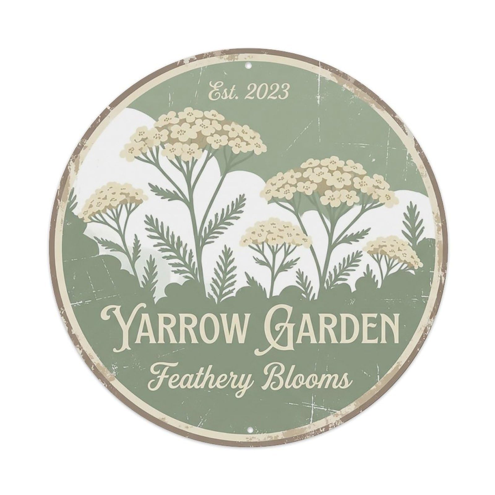 Cxhjca 8X8inch(20X20cm) Vintage Cottagecore Garden Yarrow Feathery White Metal Tin Sign