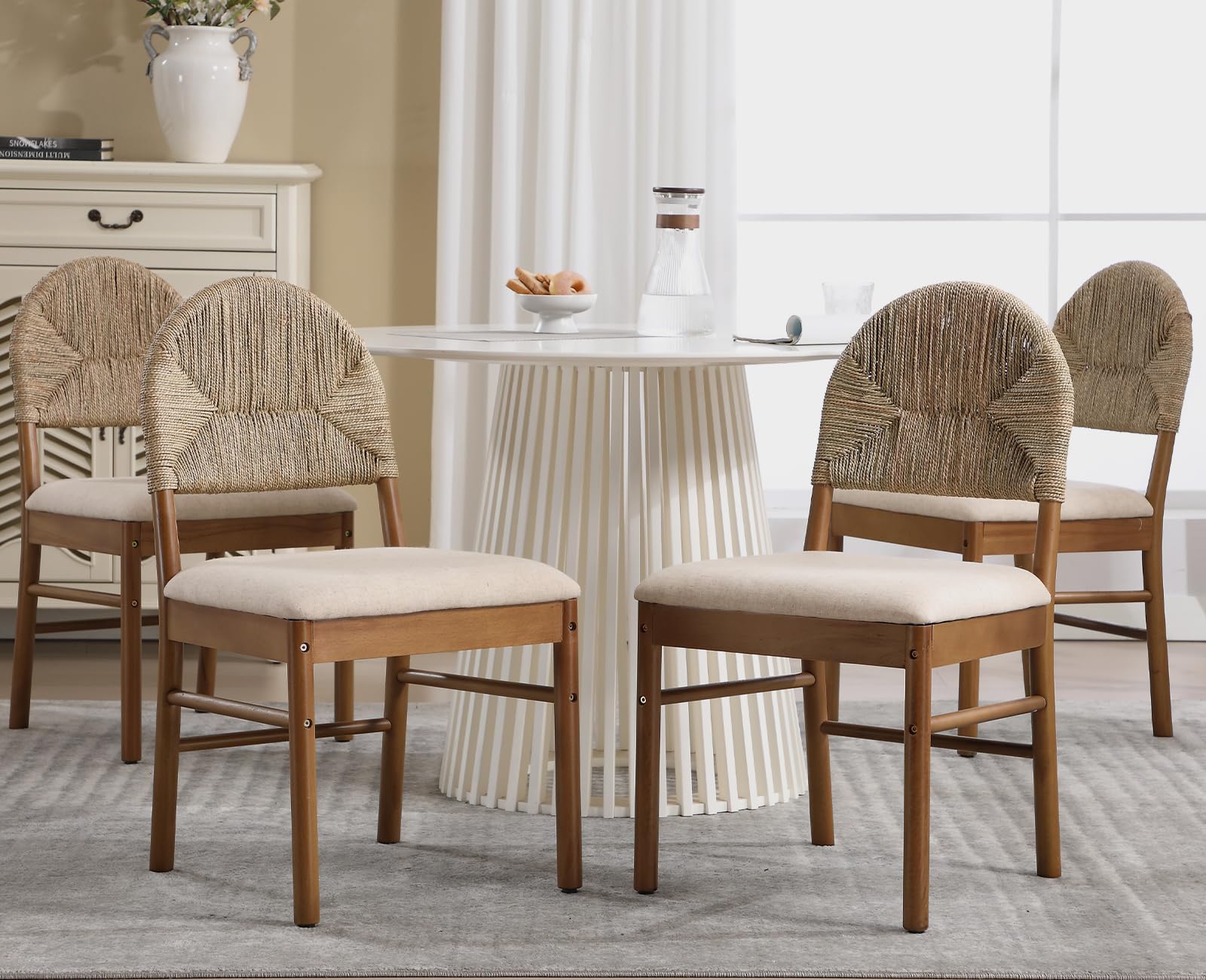 chairus Semicircular Backrest Dining Chairs Natural Rattan