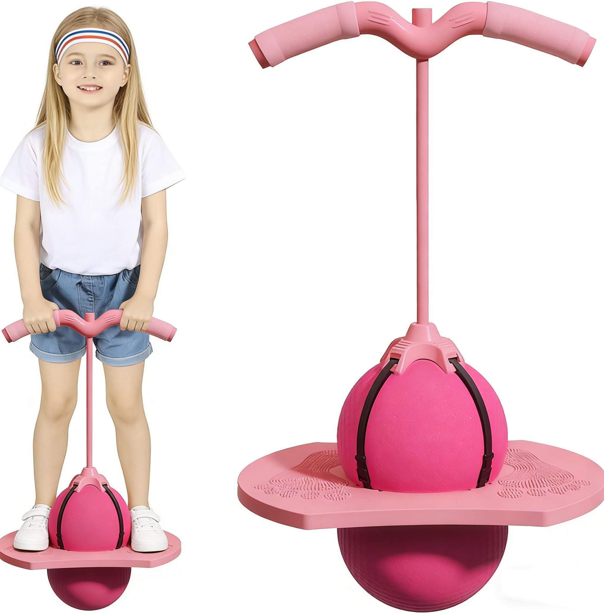 Pogo Sprungball für Kinder und Erwachsene, Hüpfball mit Stange, Sprungball Kinder Outdoor Hüpfspielzeug, Pogo Ball zum Trainieren des Gleichgewichts, Tragfähigkeit bis 300 kg (A) - 3