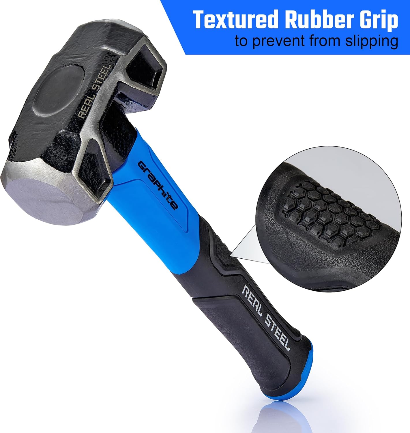 REAL STEEL Sledge Hammer for Striking 2 Lb Rubber Grip Forged Jacketed Graphite Drilling 0507