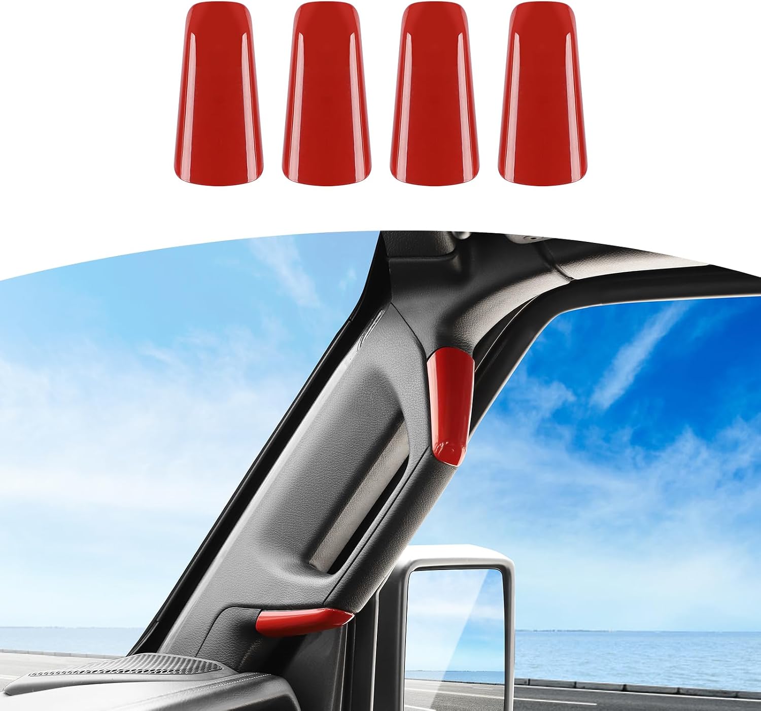 RT-TCZ for Jeep JL A Pillar Grab Handles Cover Trim Red for Jeep Wrangler JL JLU Gladiator JT 2 Door 2018-2023 Red Interior Accessories