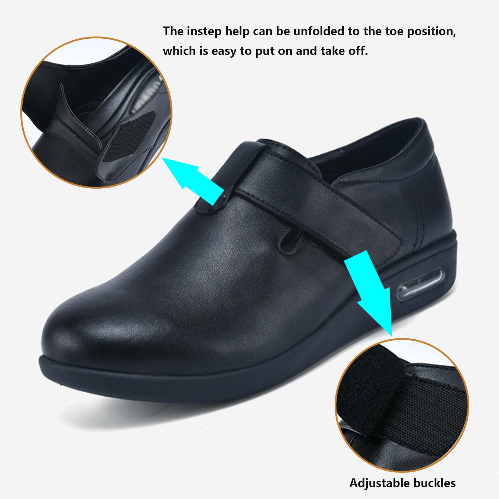 bumuam Scarpe Uomo Pelle per Diabetici Extra Larghe Scarpe Ortopediche Uomo Sneakers in Pelle Regolabili Largo Comfort per Piedi Gonfi Scarpe