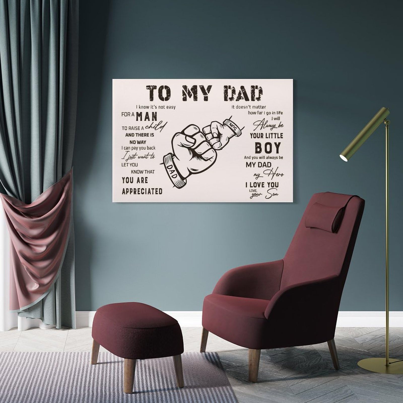 Junmoney To My Dad Father And Son Wall Art Print, 24x36inch(60x90cm), for Living Room, Bedroom, Office Or Hallway, Canvas Wall Art That Fits Changing Layouts