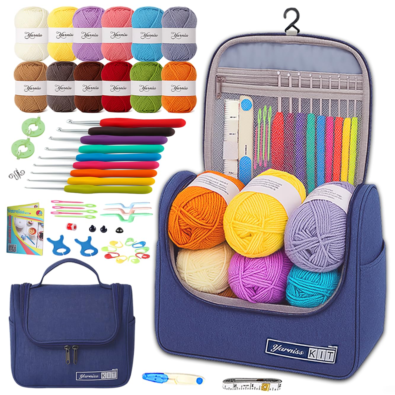 Yarniss Crochet Kits for Beginners,All in One Crochet Kits with 840 Yards Crochet Yarn,Ergonomic Crochet Hooks Set with Yarn for Adults