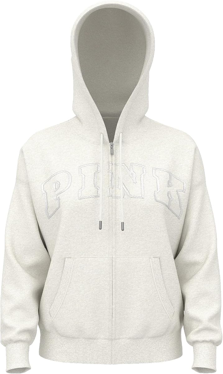 Victoria's Secret PINK Ivy Fleece Full Zip Hoodie Gray Logo Women New