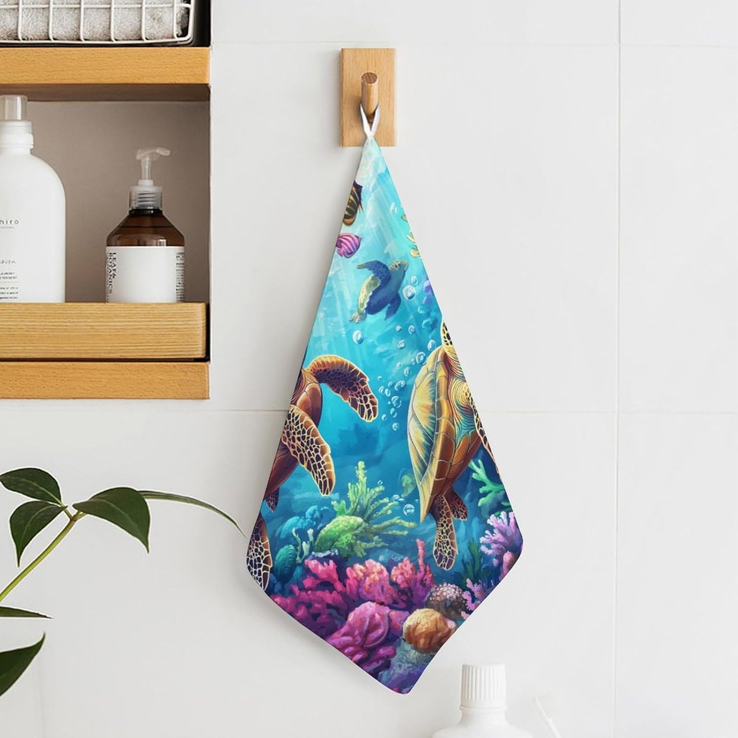 Underwater Sea Turtle Towel Hand Towels Decorative Towel for Bathroom Kitchen Shower Gym 4PCS