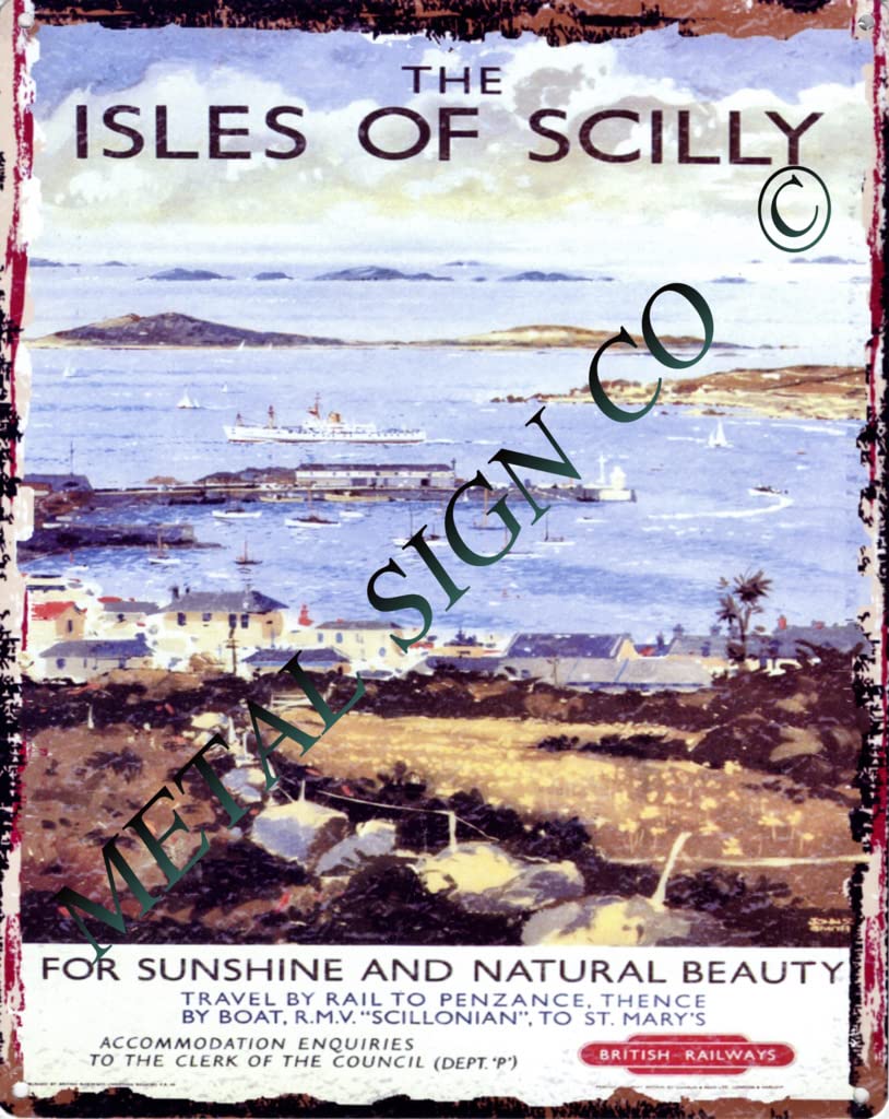 BRITISH RAILWAYS THE ISLES OF SCILLY METAL SIGN RETRO VINTAGE STYLE LARGE 12X16in 30x40cmrailway rail train shop station pub bar