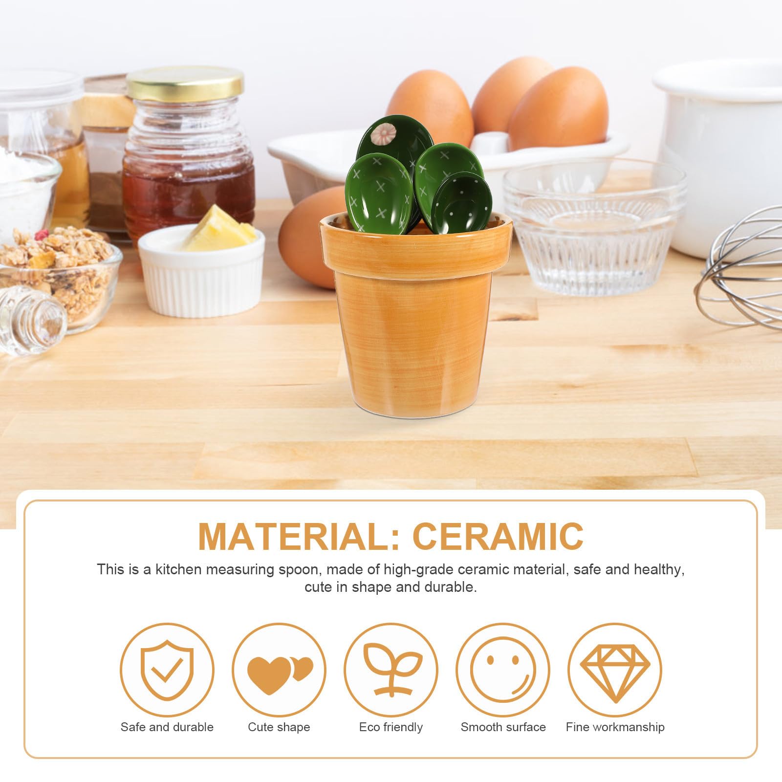 CRAFTHROU 1 Juego Cucharas Medidoras con Soporte Estilo Cactus Utensilios de Cocina para Repostería Medición Precisa para Café Especias y Condimentos