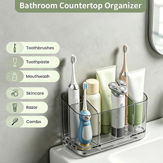 5-Slot Electric Toothbrush Holder Wall Mount Countertop, No-Drill