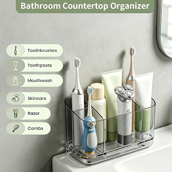 5-Slot Electric Toothbrush Holder Wall Mount Countertop, No-Drill