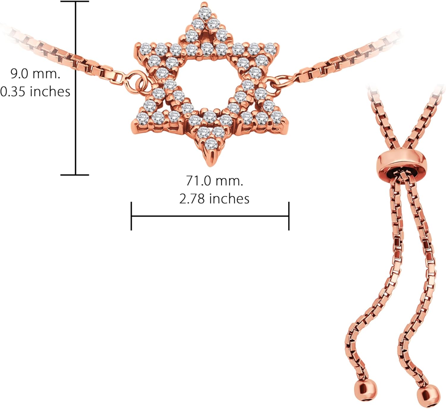 Hoops & Loops Sterling Silver Cubic Zirconia Star of David Adjustable Bracelet