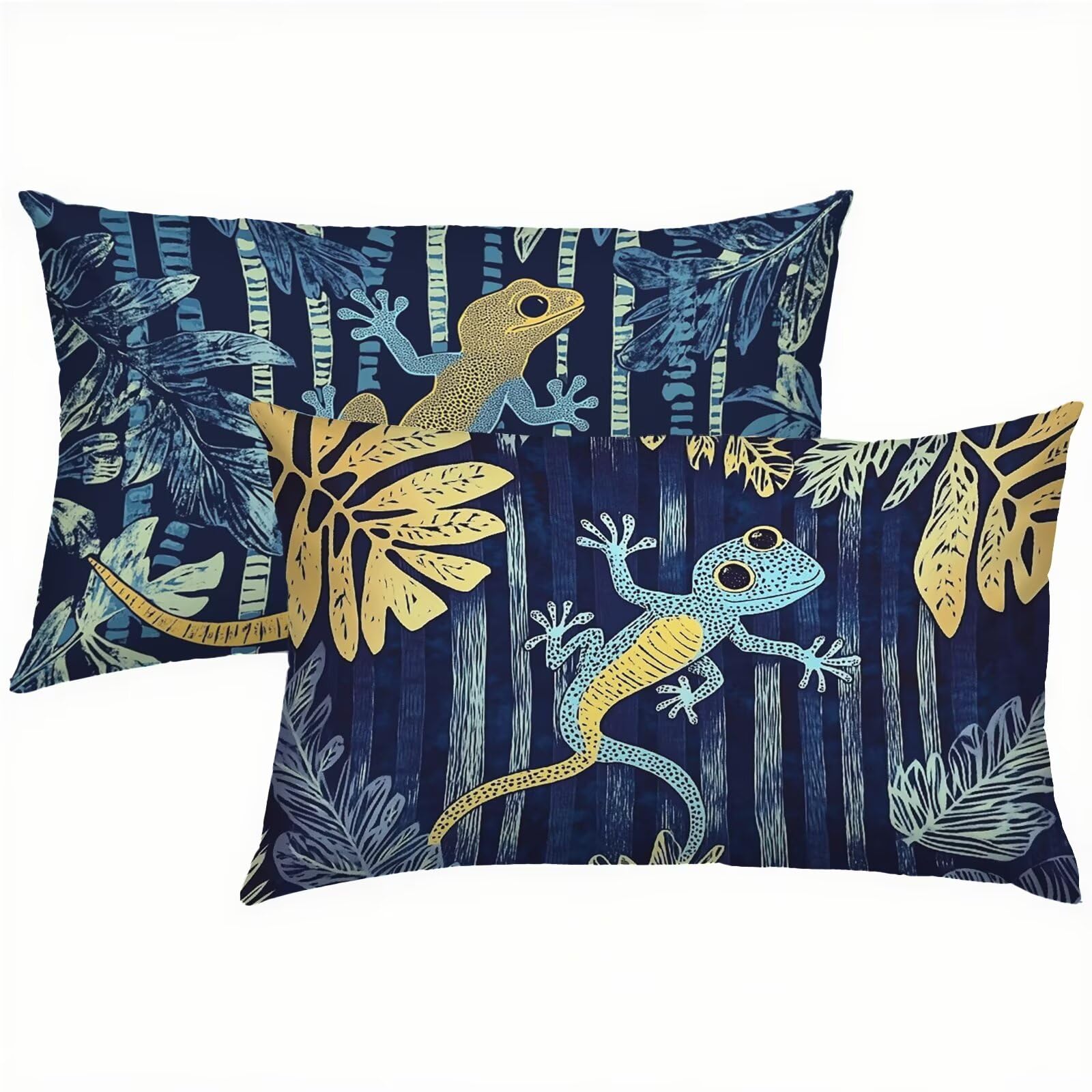 Lézard taie oreiller 50x80 housse coussin lin bleu marine