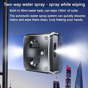 Window Cleaning Robot - Automatic Dual Water Spray, Automatic Window Cleaning Robot with Anti-Fall Sensor Detection, Suitable for Indoor and Outdoor Use,Black