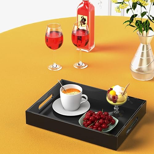 Miniatura 27 de Bandeja de acrílico para servir con asas, bandeja decorativa de 16 x 12 x 2.36 pulgadas, bandeja organizadora para mesa de café otomana