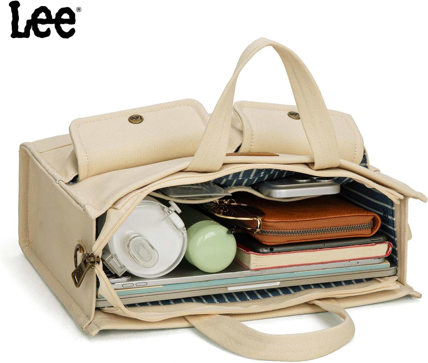 Lee Tote Bag for Women Medium Canvas Tote with Adjustable Detachable Crossbody Strap Work Shoulder Handbag for Commute Travel