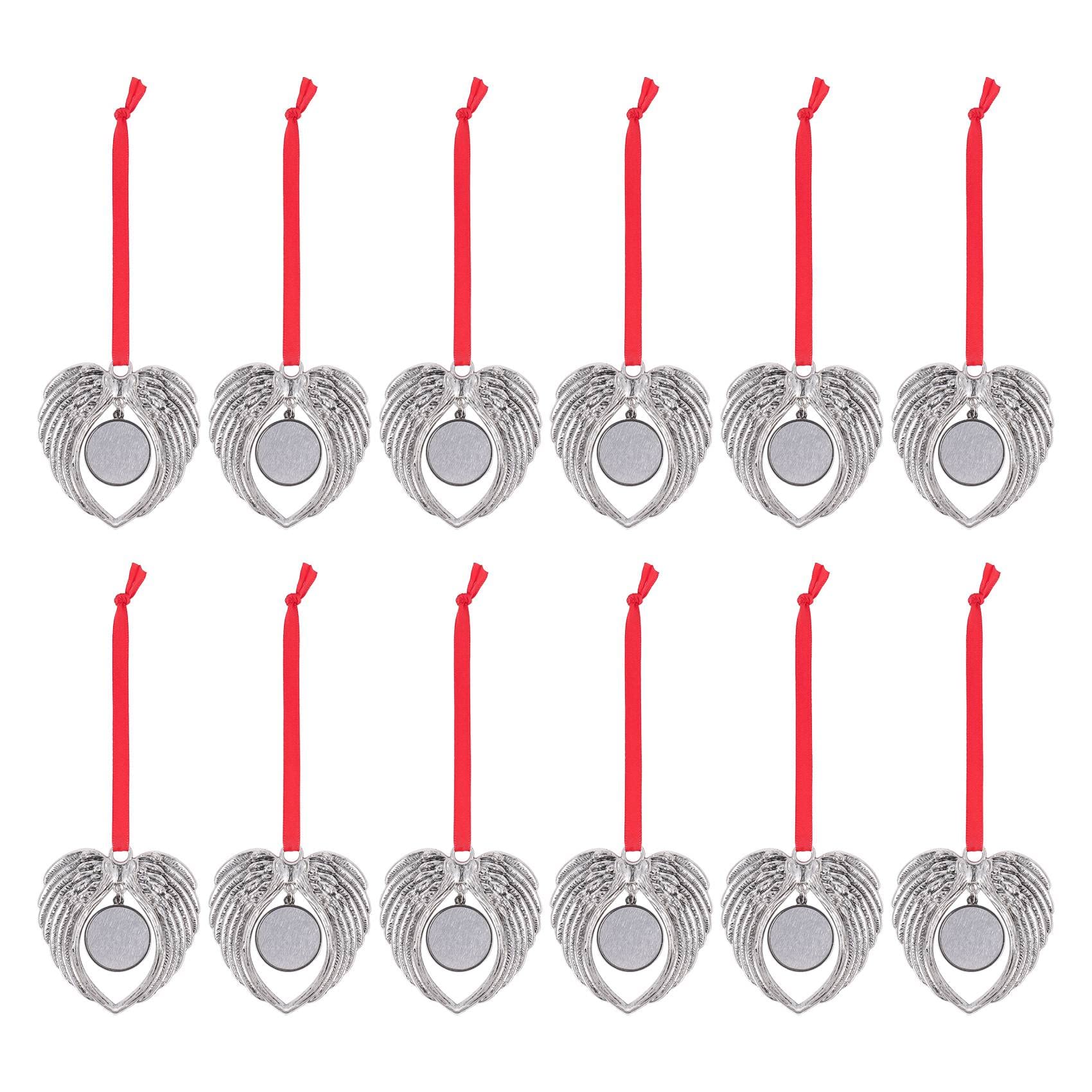 Yoiimiya Red,Silver 12Pcs Angel Wing Shape Blank Hot Printing Sublimation Ornament Decoration For Decor Xmas Party