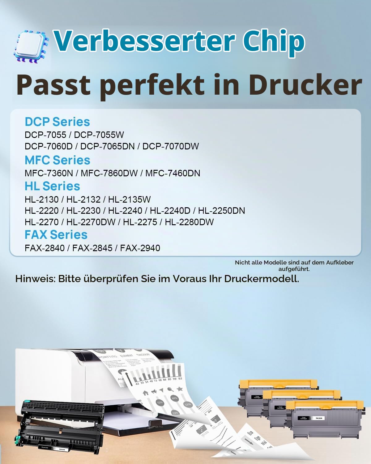 Yowell 3X TN2220 Toner und 1X DR2200 Trommel
