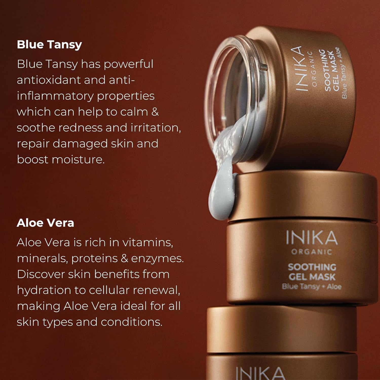 INIKA Organic Soothing Gel Mask | Instantly Calm, Luxurious, Cooling & Repairs Damaged Skin, Vegan, Sensitive Ingredients. 50mL