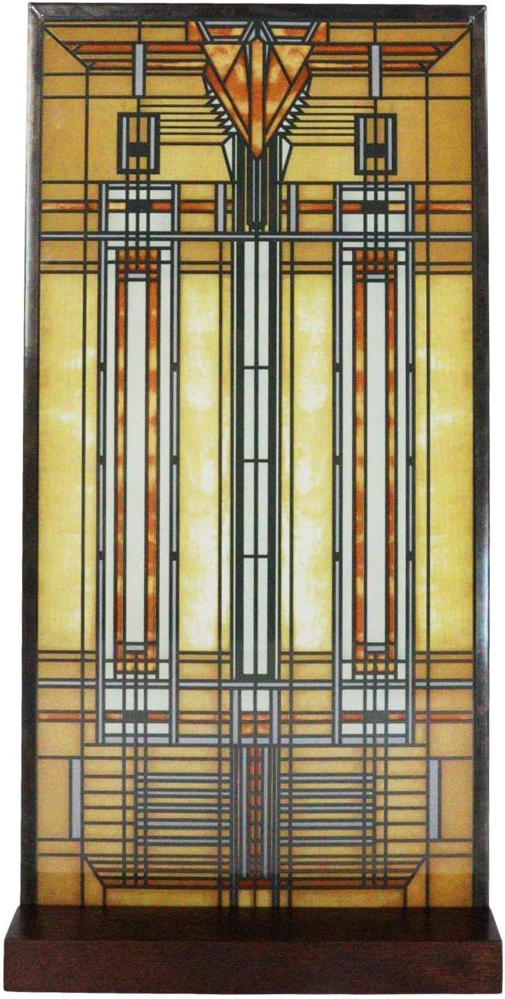 Ebros Frank Lloyd Wright Bradley House Dining Room Skylight Stained Glass Light Catcher Art Panel Wall Hanging Decor Or Desktop Plaque With Wooden Base Stand 15" Tall