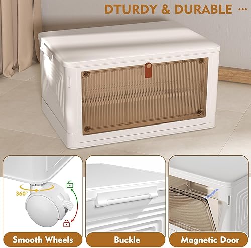 Miniatura 5 de Contenedores de almacenamiento de plástico de 4 niveles con tapa de 23 cuartos de galón, contenedores de almacenamiento apilables con ruedas, cajas