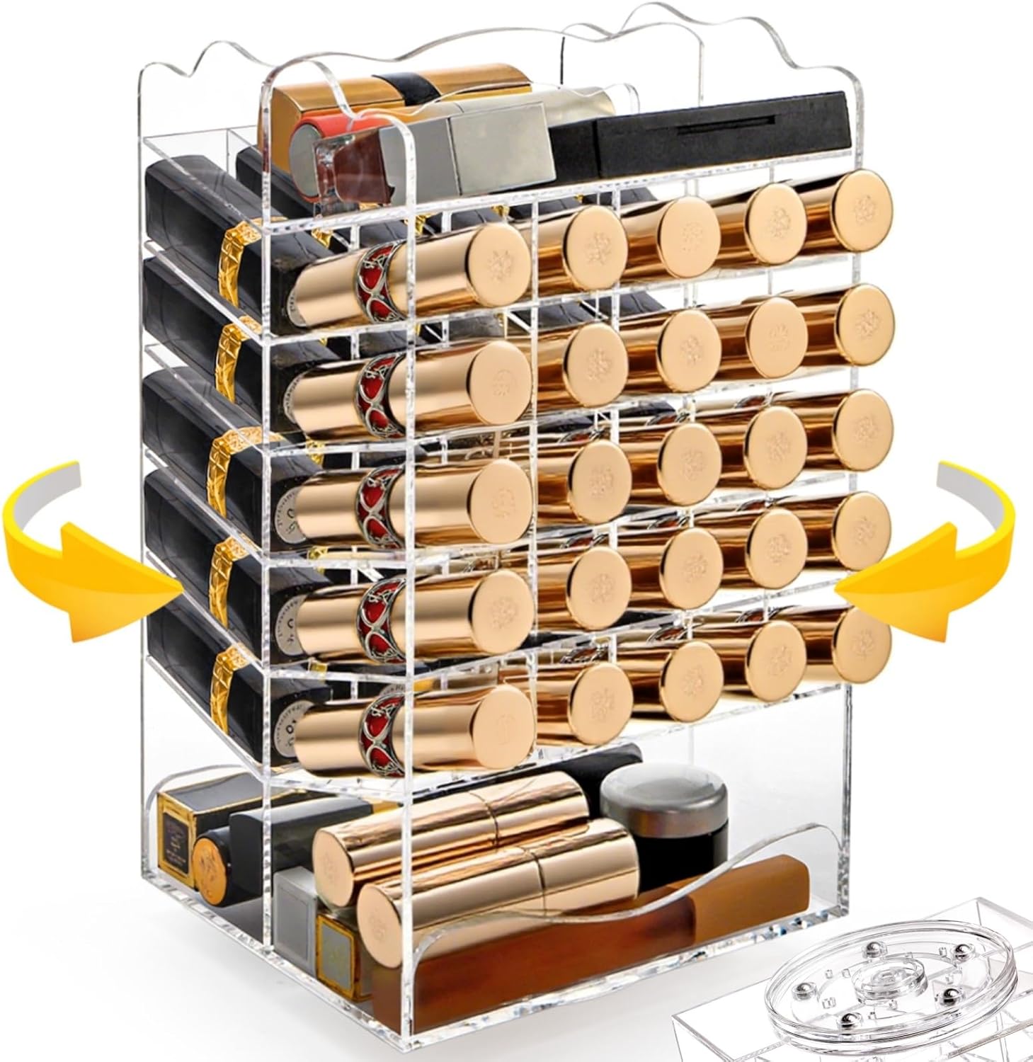 54 Slots Acrylic Rotating Lipstick Organizer, 7 Tier Spinning Lipgloss Tower Holder, Clear Cosmetic Display Case, Rotable Lip Stick Display Rack Stand for Lip Gloss, Makeup Accessory, Lip Balm