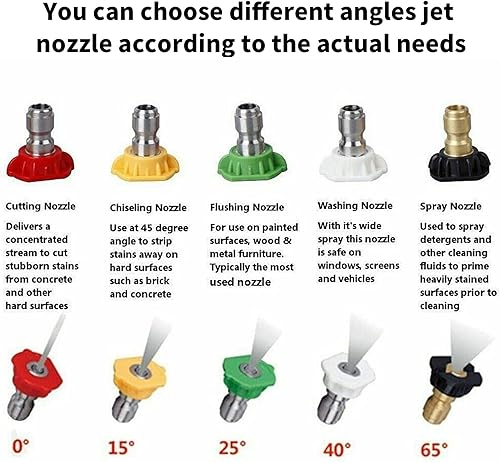 Miniatura 2 de LZKW Punta de lavado a presión, boquilla de pulverización de lavadora de alta presión, ángulo de chorro simple, diferente, 5 unidades para lavar