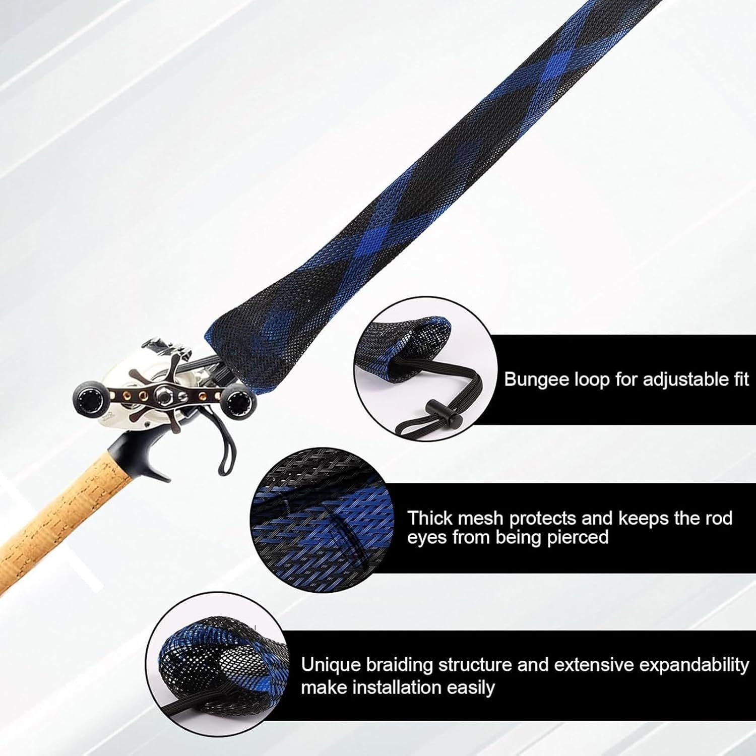 Fishing Rod Sleeve Portable Woven Rod Covers Sleeve | Waterproof Elastic Heavy-Duty Tools Sock Gloves for Surf Kayak Travel Boat Bank Pier Shore Lake Deck River Garage