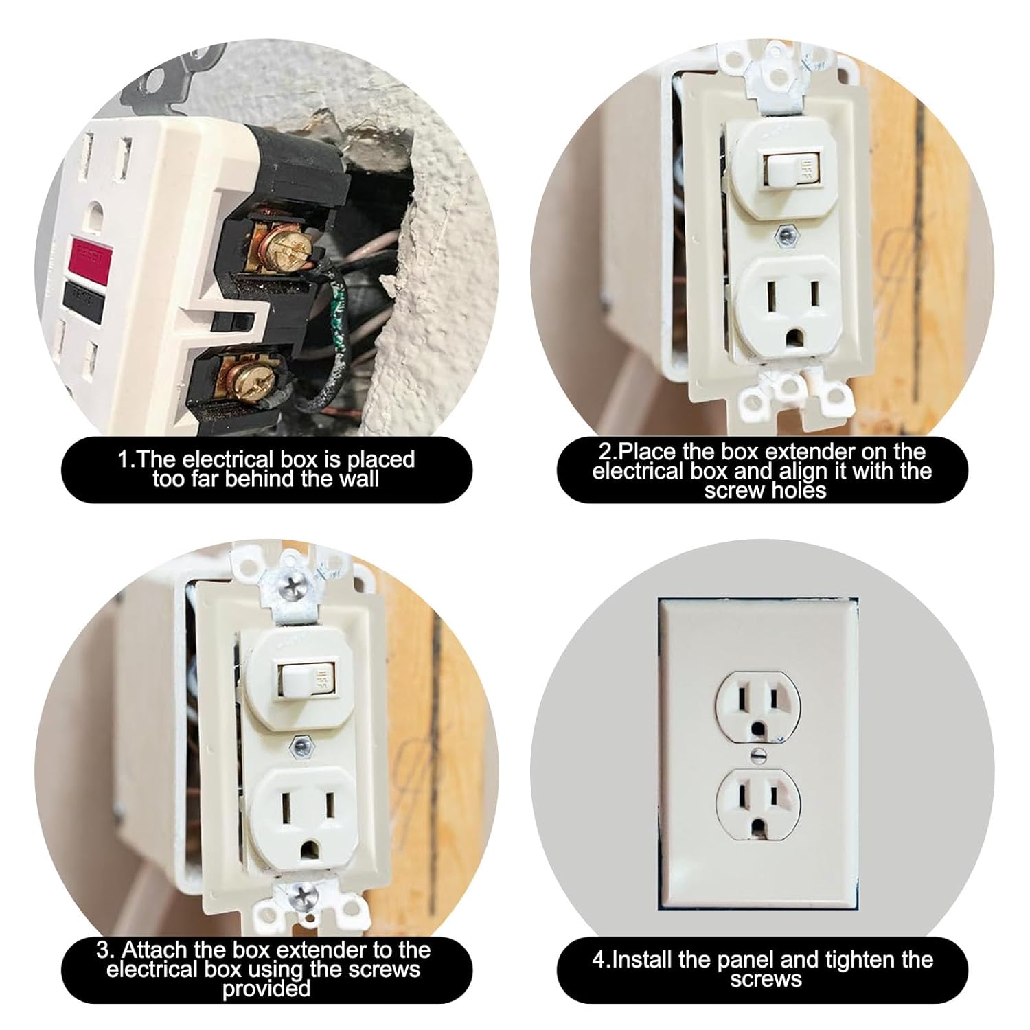 2pcs BE3-2 Electrical Outlet Box Extenders, (3-Gang) Electrical Box Extension with 12pcs Screws Receptacle Power Switch Accessories (White)
