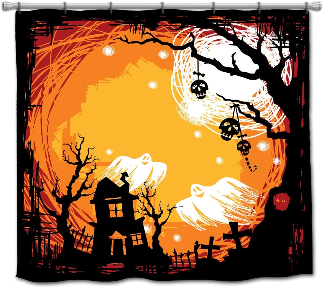 Designology Ghostly Halloween Scene Shower Curtain - 70" X 70"