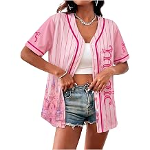 LUKYCILD Baseball Shirts for Women Summer Funny Graphic Tees Family Vacation Button Up Short Sleeve Jersey Top