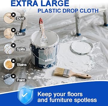 6pcs 4m x 5m Extra Large Plastic Dust Sheets for Decorating & Painting Clear Waterproof Polythene Sheeting Plastic Sheeting Dust Covers for Painting, Furniture & Floor Protection
