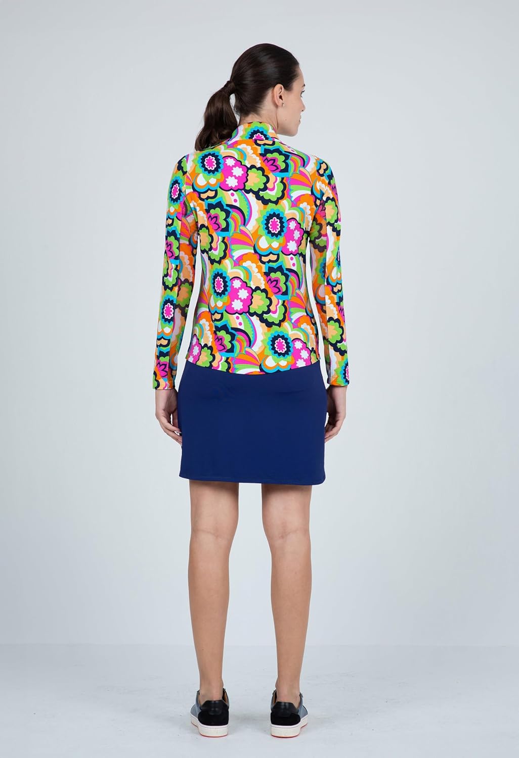 IBKUL UPF 50+ Sun Protection, Icefil Cooling, Moisture-Wicking Yolanda Print Long Sleeve Mock Neck Top