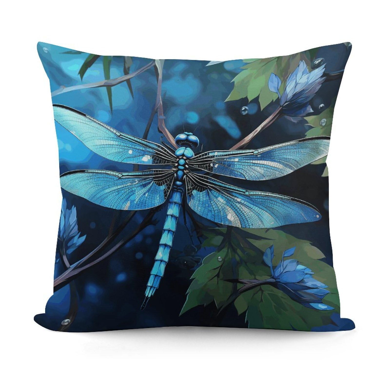VstaDank Decorative Art Blue Dragonfly Throw Pillow Covers Luxury Soft Pillowcases Fluffy Plush Accent Pillow Cases Personalized Square Lumbar Pillows Shells for All Seasons 18" X 18"