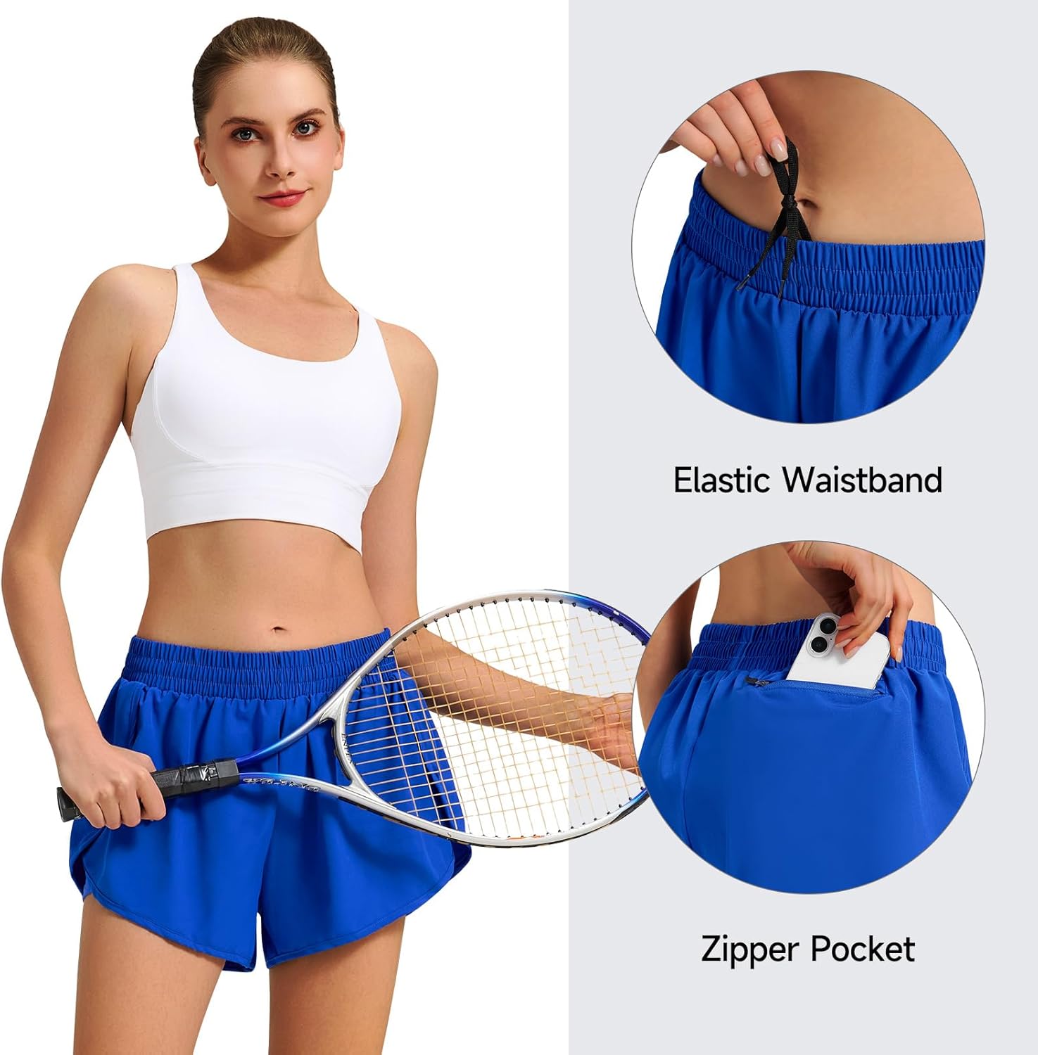 BEROY Womens Running Shorts Quick Dry Lightweight Athletic Short 2 in 1 Workout Gym Yoga Shorts with Pockets