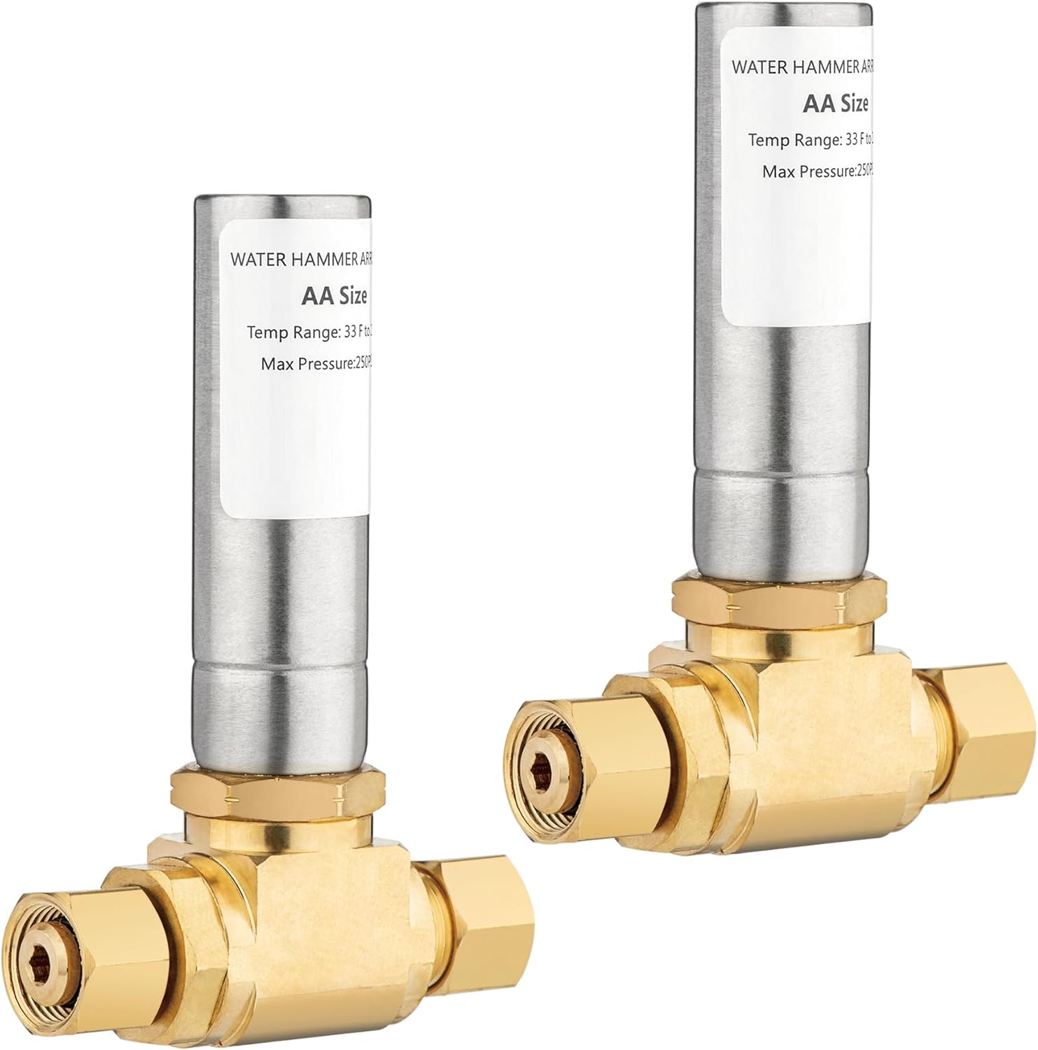 [2 Pieces] Lingmfg Sink Toliet Water Hammer Arrestor 3/8 Inch Male Compression and 3/8 Inch Female Compression Reduce Banging Noise LING-FWHA38-SS-2