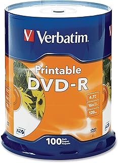 Verbatim America, LLC 95153 DVD-R, 16X, 4.7Gb, Inkjet Printable, 100/Pk, White