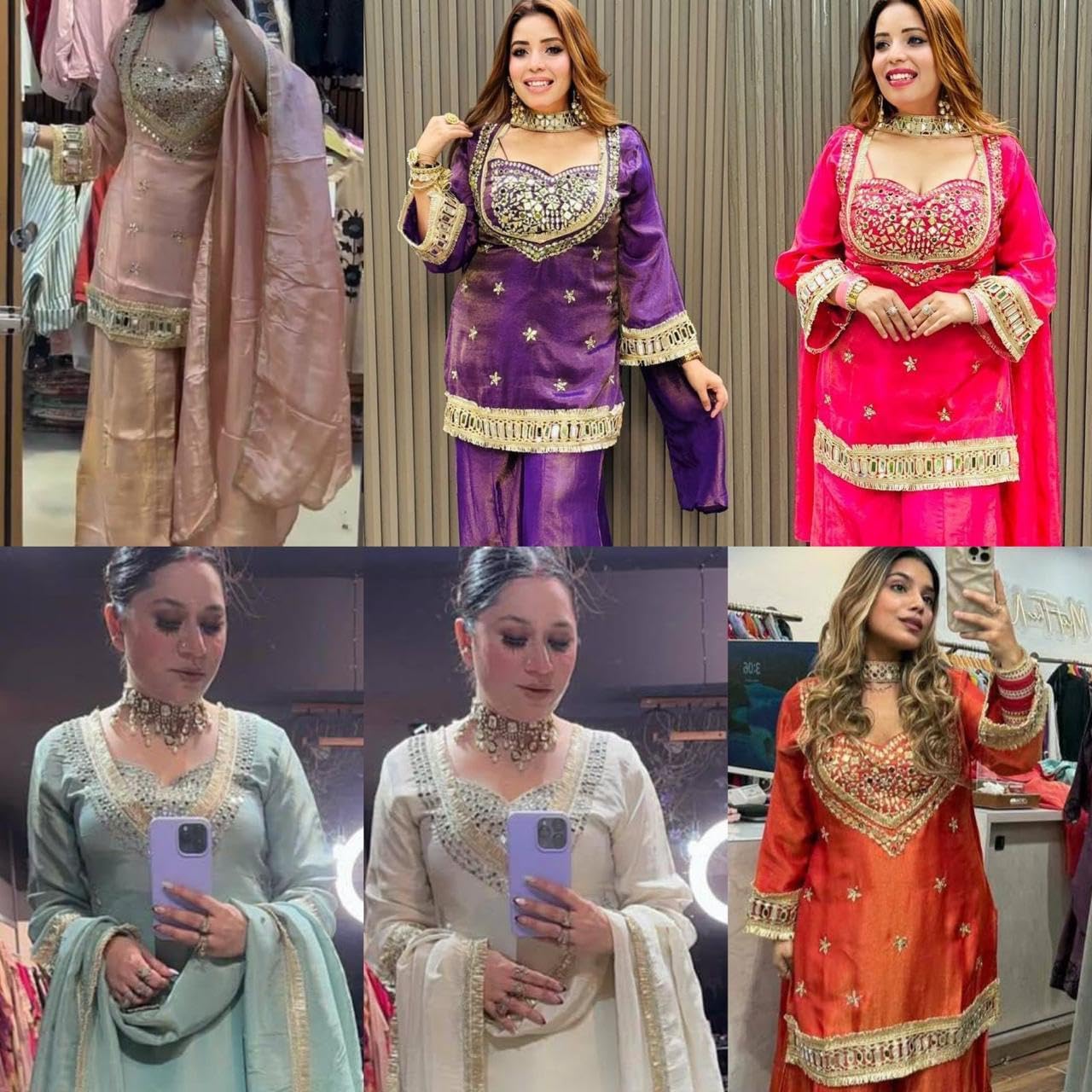 Women’s 4 Piece Palazzo Suit Set | Ethnic Wear with Real Mirror Work | Indian wedding Sharara palazzo suit