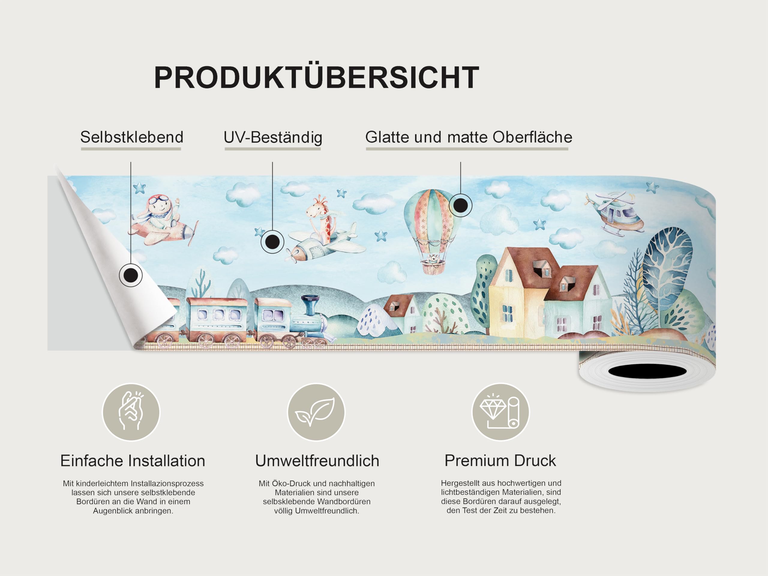 Selbstklebende Bordüre Zug AG Design, AWBD 8028 | Wasserfest Kinderzimmer Wand Aufkleber Dekoration | Wandbordüre für Mädchen und Junge | Folie, Mehrfarbig | Breite 500 cm x Höhe 13.8 cm