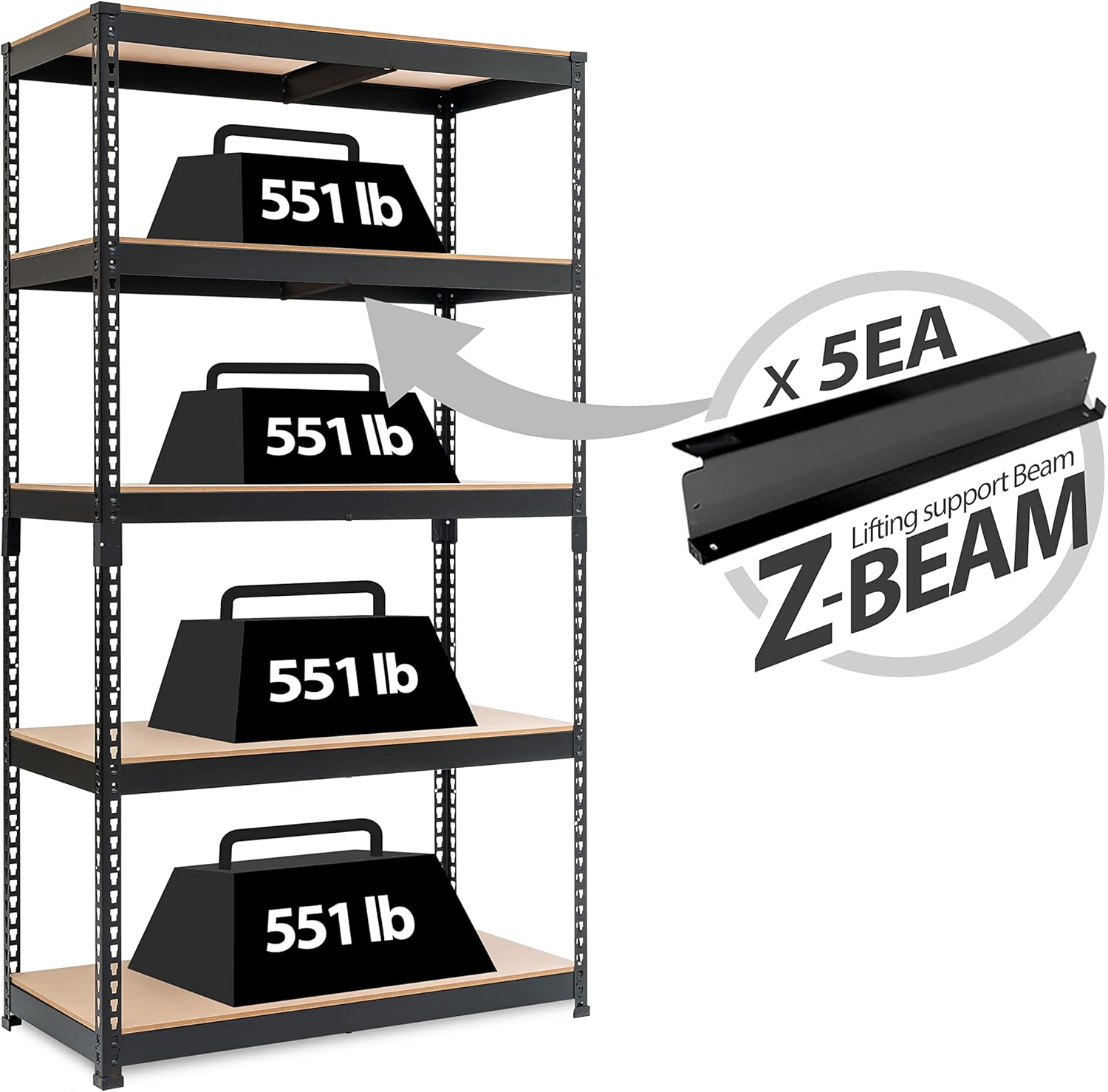 HOMEDANT Z-beam 5-Tier Laminated Heavy Duty Metal Shelving Unit Adjustable Garage Storage Utility Rack Shelves Organization Multipurpose Shelf Warehouse Industrial Shed 39.8"W x 18.2"D x 71.3"H 1Pack : Home & Kitchen