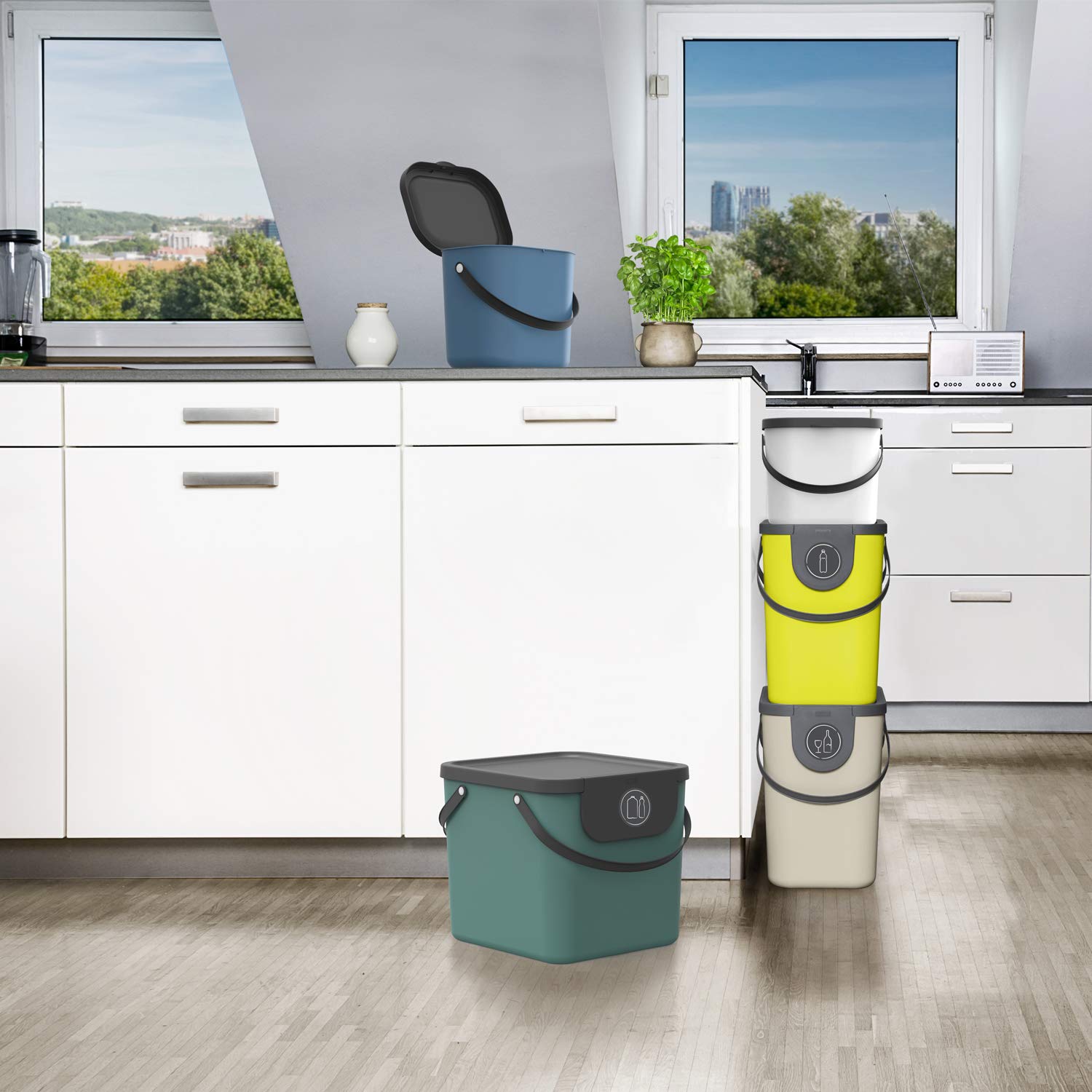 Rotho Albula Système de Séparation des Déchet s 40 l pour La Cuisine, Plastique (PP) sans BPA, Cappuccino/Anthracite, 40 l (40,0 X 35,8 X 34,0 cm)