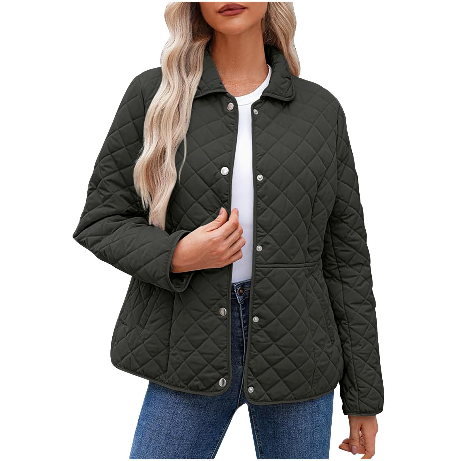 Manteau matelassé décontracté à manches longues pour femme, veste matelassée boutonnée de couleur unie, manteaux tendance, légers et chauds, vêtements d'extérieur d'hiver avec poches